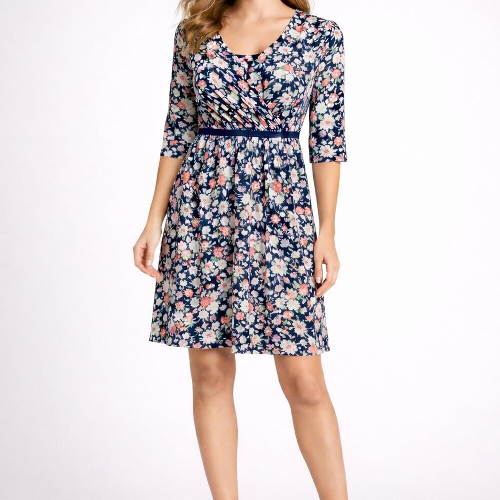 Weekend Max Mara Floral Wrap Style Jersey Dress Navy Pink White Size S